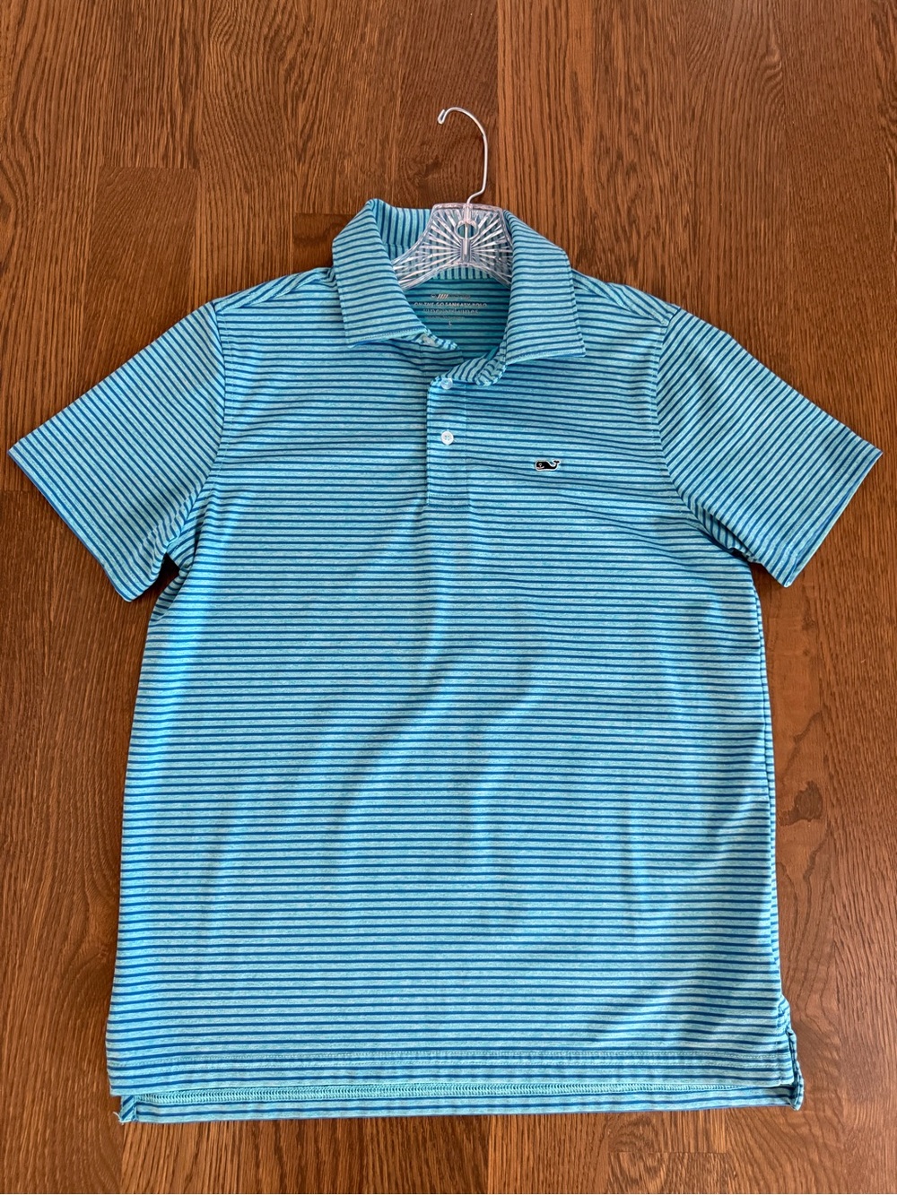 Vineyard Vines Turquoise and Navy Striped Polo
